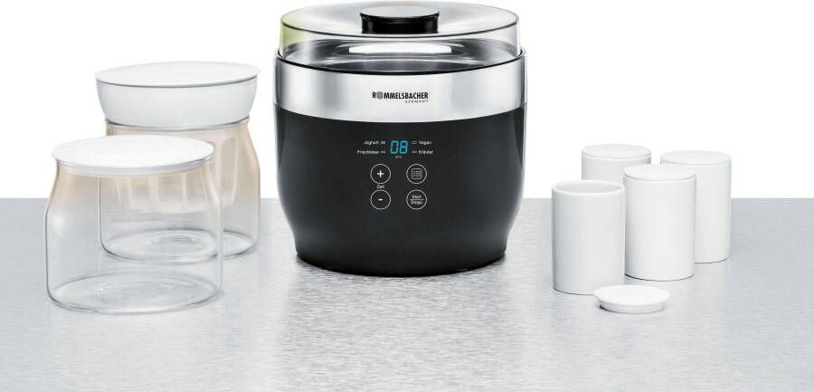 Rommelsbacher Yoghurtmaker en Roomkaasmaker JG 80 – 4 programma s – Met 4 keramische potjes & 2 glazen containers – Voor yoghurt roomkaas kruidenextracten & vegan yoghurt – RVS - Foto 2
