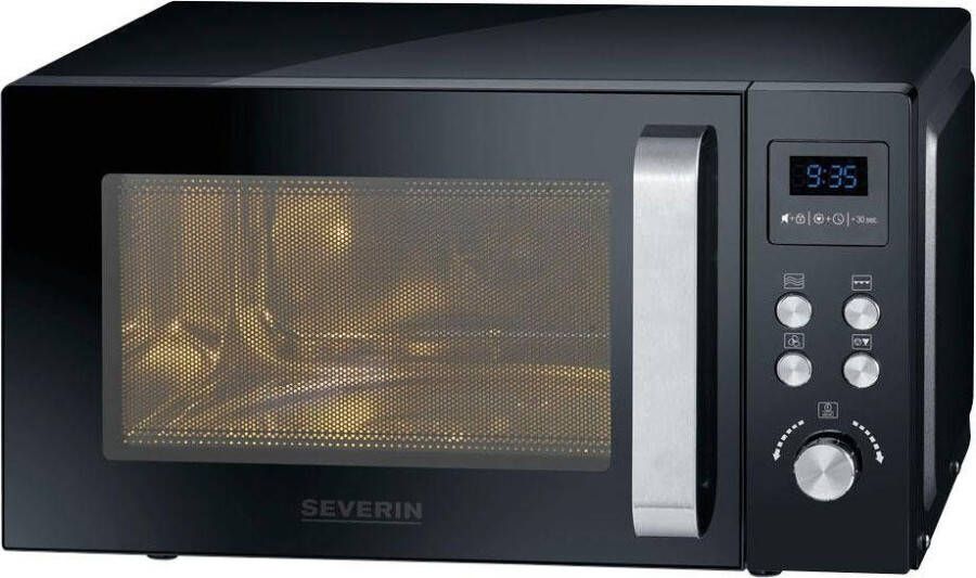 Severin MW 7752 Combi Magnetron met grill- en heteluchtfunctie tot 200 °C Incl Pizzaplaat Ø 28 cm 23 Liter Timer en Automatische programma's Zwart Zilver