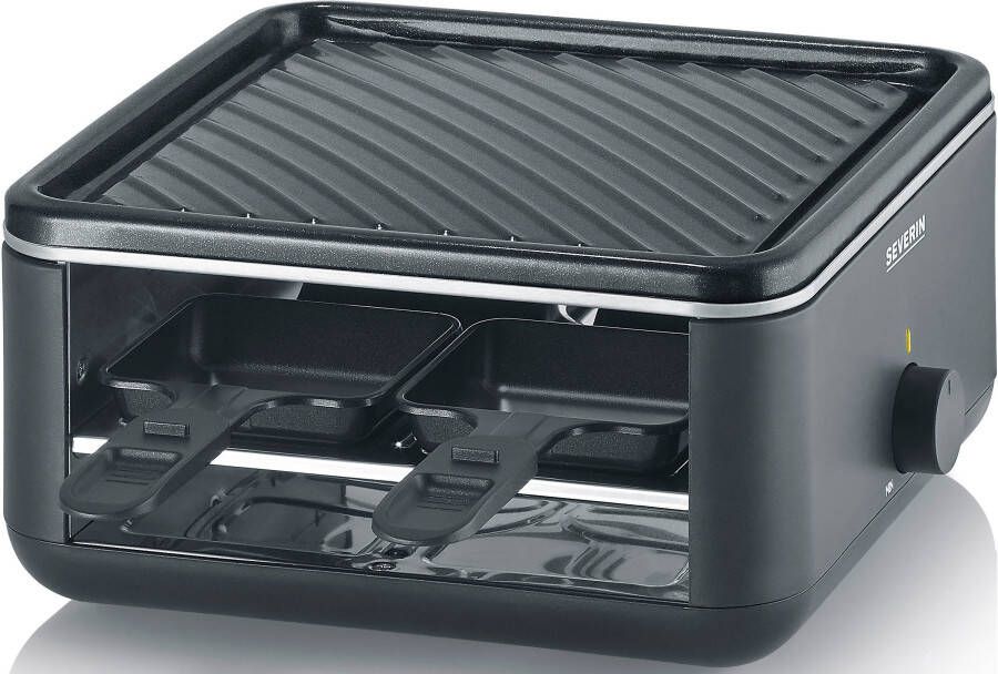 Severin RG 2360 Black Line Lite Mini gourmetstel 4 personen variabele temperatuurinstelling PFAS vrije baklaag vaatwasserbestendig 4 pannetjes met parkeerfunctie
