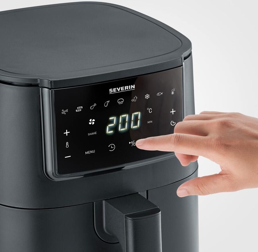 Severin FR 2461 Heteluchtfriteuse ca. 1300W 4L hetelucht technologie voor gezondheidsbewust koken touchscreen 8 automatische programma's Shake Functie PTFE vrij