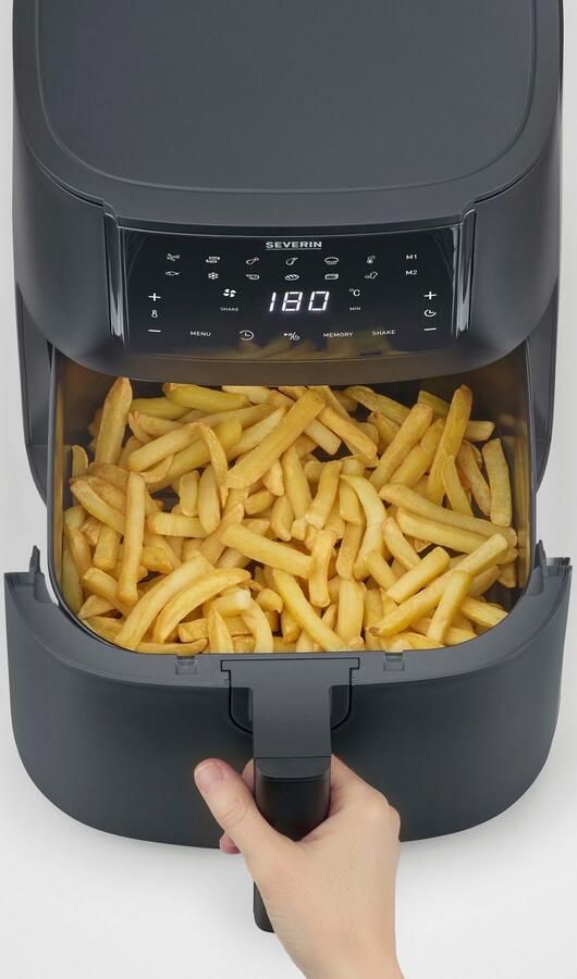 Severin FR 2462 Heteluchtfriteuse ca. 1700W 7L hetelucht technologie voor gezondheidsbewust koken touchscreen 11 automatische programma's Shake Functie PTFE vrij - Foto 9
