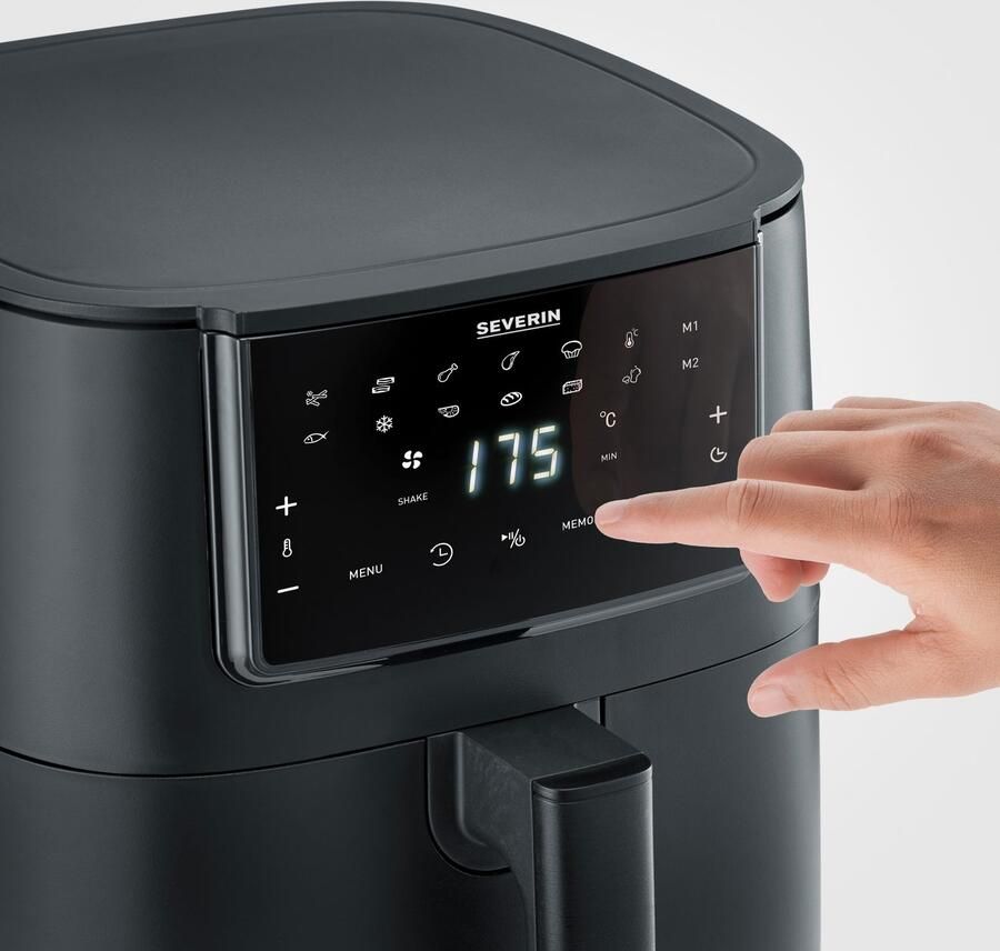 Severin FR 2462 Heteluchtfriteuse ca. 1700W 7L hetelucht technologie voor gezondheidsbewust koken touchscreen 11 automatische programma's Shake Functie PTFE vrij