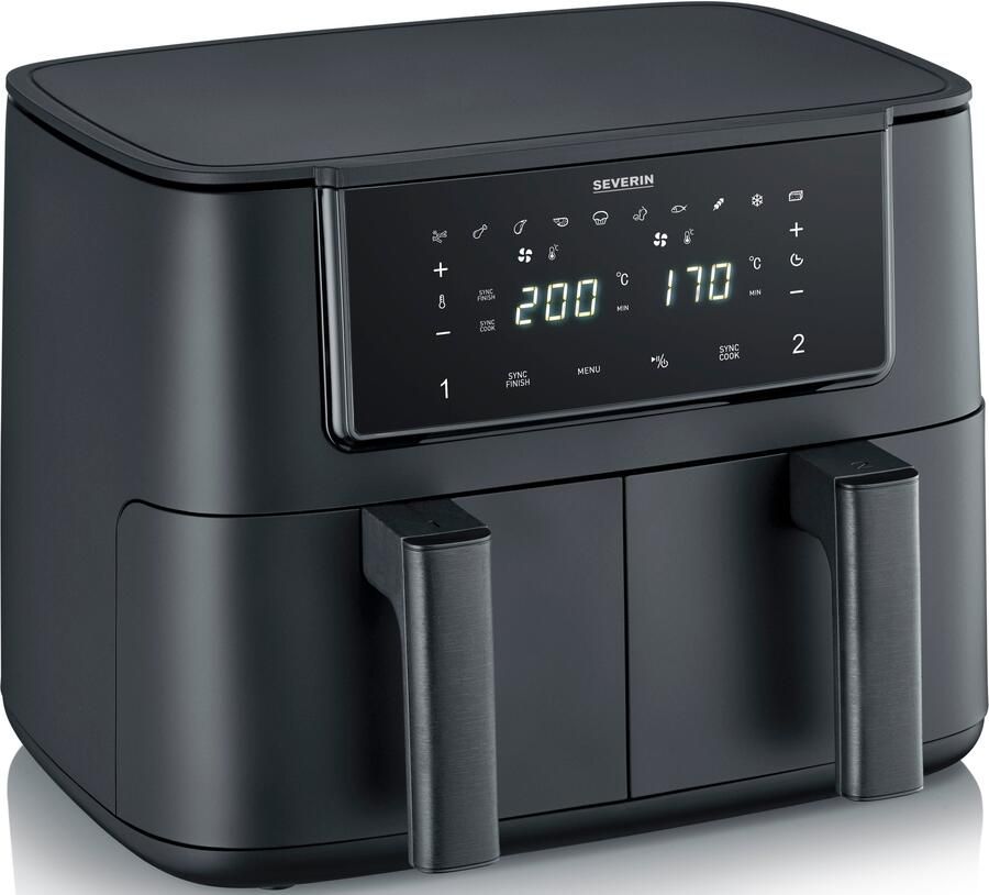 Severin FR 2463 Dubbele Heteluchtfriteuse ca. 2600W 8L (2x 4L) touchscreen 10 automatische programma's sync & matchfunctie PTFE vrij - Foto 8