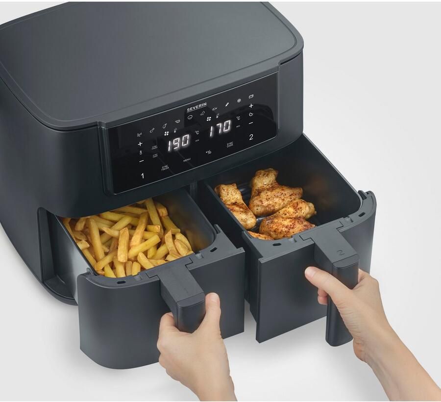 Severin FR 2463 Dubbele Heteluchtfriteuse ca. 2600W 8L (2x 4L) touchscreen 10 automatische programma's sync & matchfunctie PTFE vrij - Foto 3