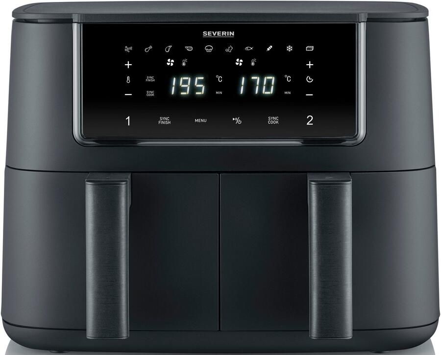 Severin FR 2463 Dubbele Heteluchtfriteuse ca. 2600W 8L (2x 4L) touchscreen 10 automatische programma's sync & matchfunctie PTFE vrij - Foto 5