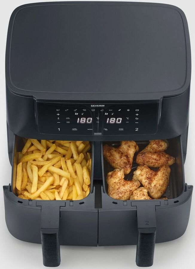 Severin FR 2463 Dubbele Heteluchtfriteuse ca. 2600W 8L (2x 4L) touchscreen 10 automatische programma's sync & matchfunctie PTFE vrij - Foto 7