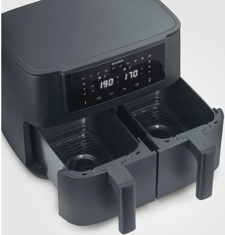 Severin FR 2463 Dubbele Heteluchtfriteuse ca. 2600W 8L (2x 4L) touchscreen 10 automatische programma's sync & matchfunctie PTFE vrij - Foto 2