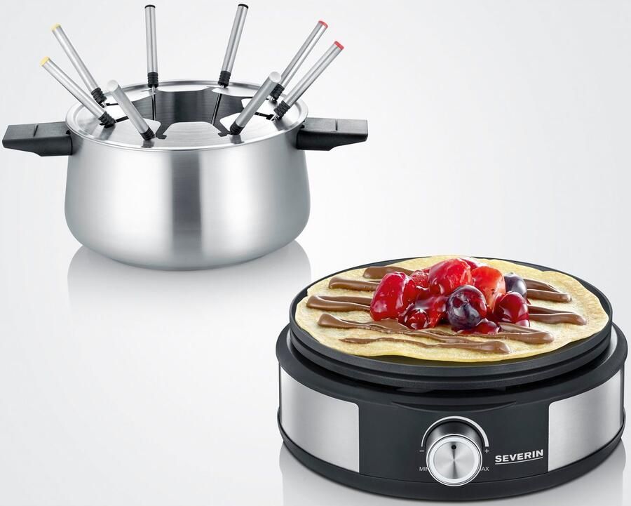Severin FO2471 Fondue Crepiere 2in1 elektrisch 8 pers. 1500W Afneembare roestvrijstalen pot Zwart roestvrij staal - Foto 4