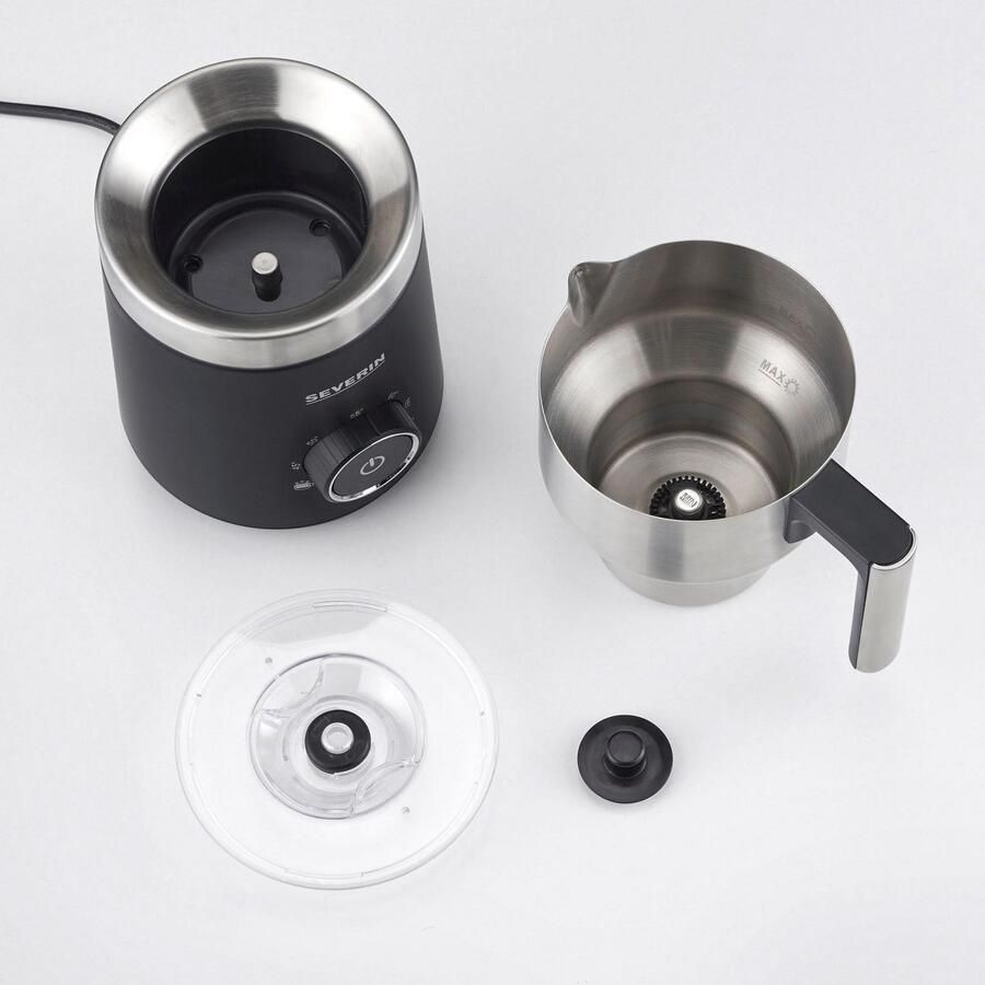 Severin SM 3586 Melkopschuimer met inductietechniek PFAS-vrij Vaatwasserbestendige RVS melkkan van 700ml 3 programma's zilver zwart
