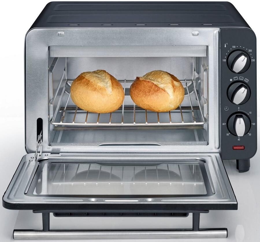 Severin TO 2042 Bak en grilloven 14 liter Instelbaar tussen 100 en 230 °C Incl. bakplaat grillrooster en kruimelplaat 1200 W Zwart