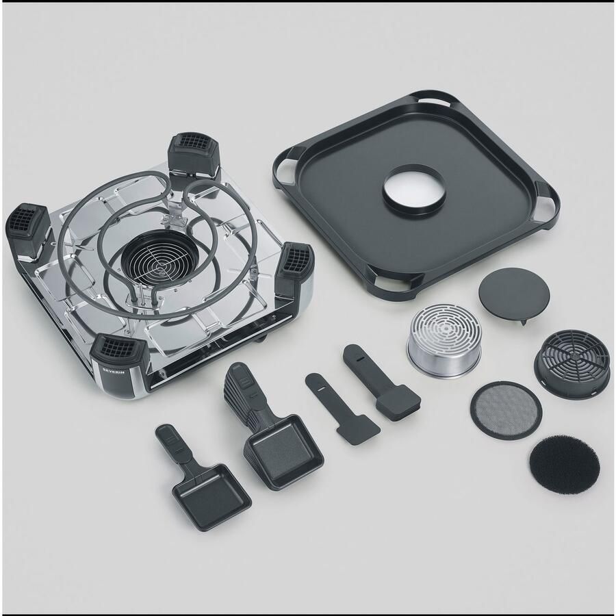 Severin RG 2379 SEVENTO rook- en geurloze raclette gourmet downdraft technologie 8 personen 1900 W Zwart Zilver