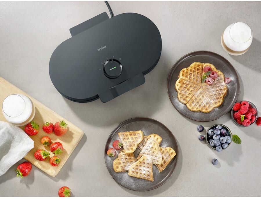 Severin WA 2118 Duo Wafelijzer Black Line ca. 1.200W PFAS-vrije coating op de bakplaten stijlvol en mat design - Foto 6