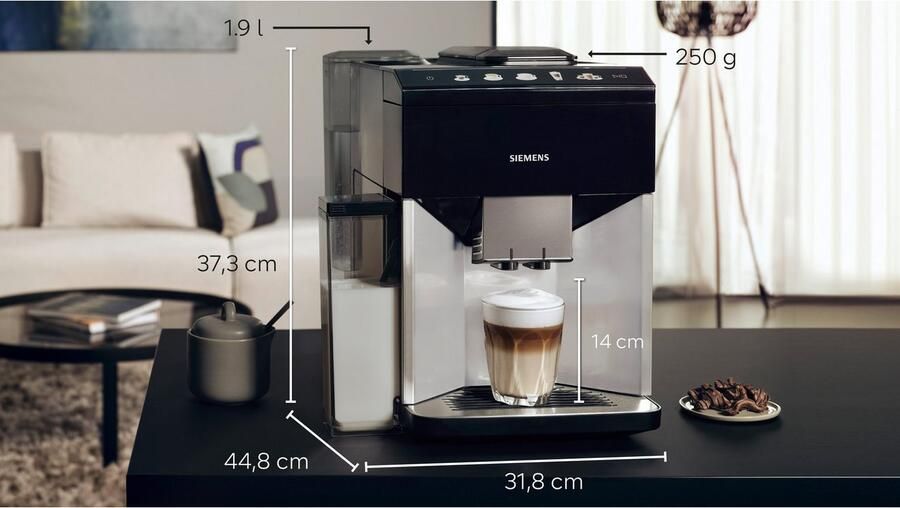 SIEMENS Volautomatisch koffiezetapparaat EQ500 integral TQ513D01 veel koffiespecialiteiten OneTouch-functie geïntegreerde melkcontainer automatische stoomreiniging daylight zilverkleur - Foto 2