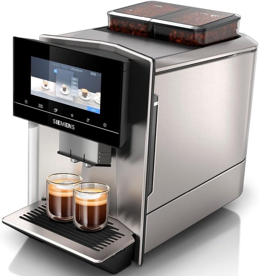 SIEMENS Volautomatisch koffiezetapparaat EQ900 TQ907D03 intuïtief 6 8" TFT-scherm 2 bonenreservoir Barista-modus app geluidsreductie 10 profielen edelstaal