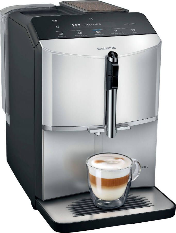 SIEMENS Volautomatisch koffiezetapparaat EQ300 TF303E01 vele koffiespecialiteiten OneTouch-functie gebruikersvriendelijk display keramisch maalwerk daylight zilverkleur