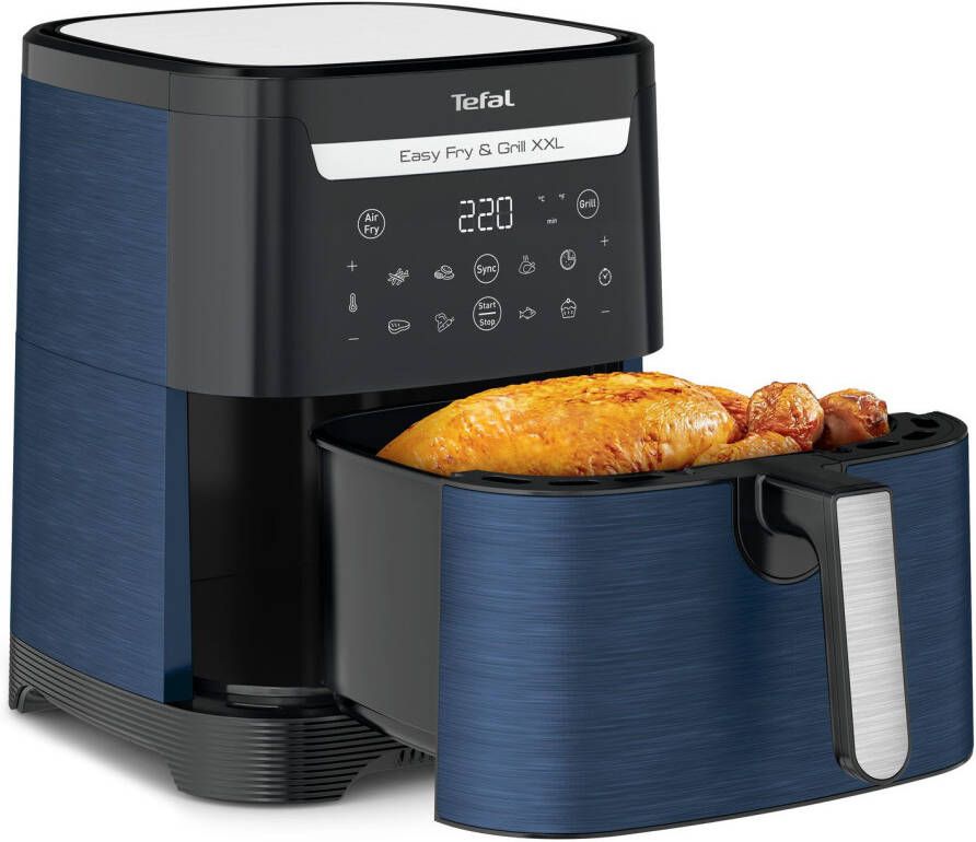 Tefal Easy Fry & Grill EY8014 XXL 6 5L 2-in-1 Heteluchtfriteuse met Uitneembare Verdeler Blauw Airfryer met 8 Kookprogramma's
