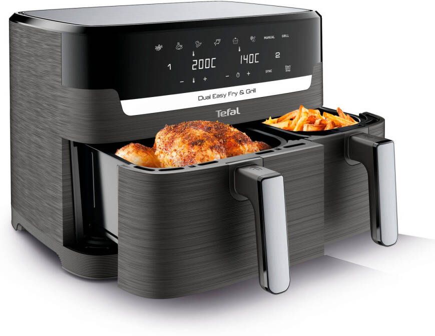 Tefal Airfryer EY905B Dual Easy Fry & Grill Dubbele kamer 8 3 L capaciteit met hamburgerpers