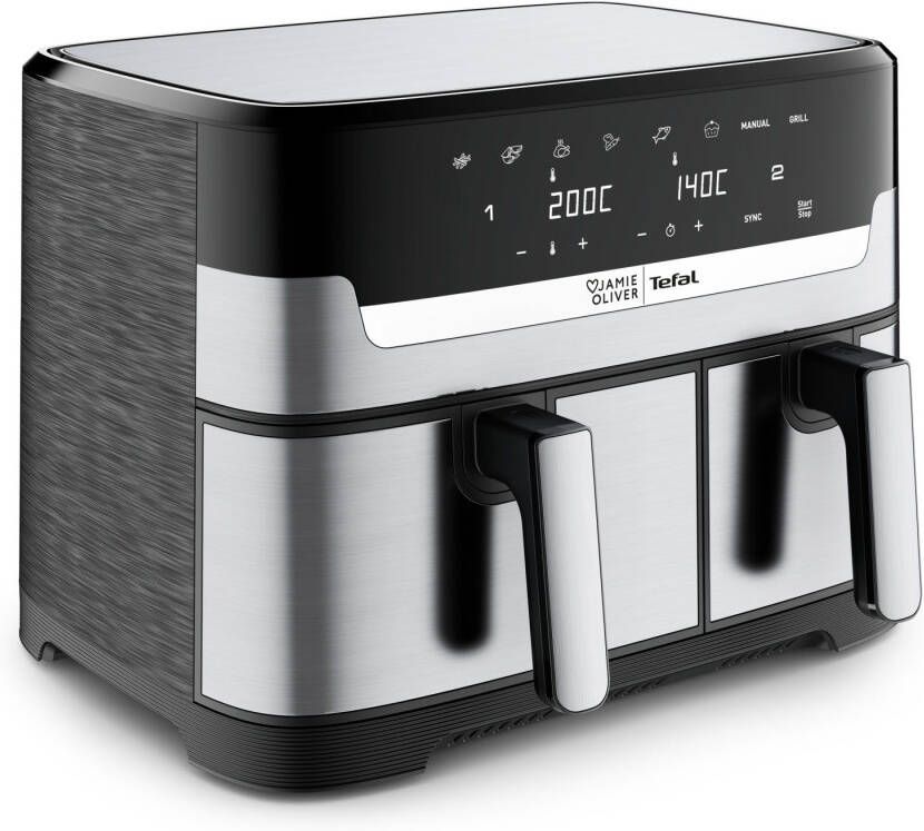 Tefal Airfryer Jamie Oliver by EY90JDE Dual Easy Fry & Grill Heteluchtfriteuse dubbele kamer 8 automatische programma's EY90JDE