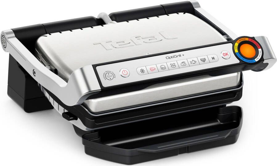 Tefal Contactgrill GC717D OptiGrill+ vernieuwde kookniveau-indicator 6 automatische programma's inclusief receptenboek