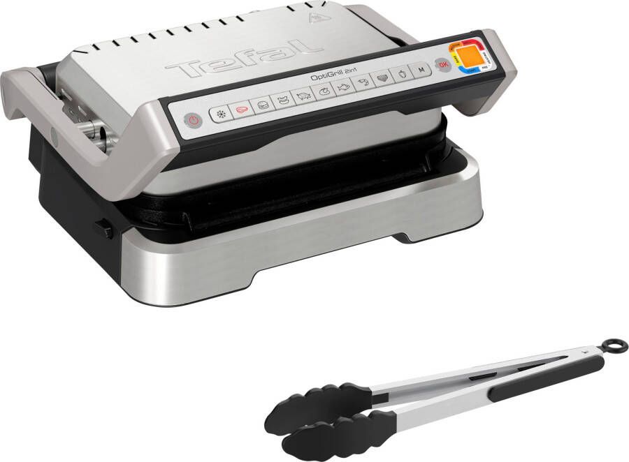 Tefal Contactgrill GC773D OptiGrill 2-in-1 met grilltang intelligente grill & bbq scharnierend 9 automatische programma's