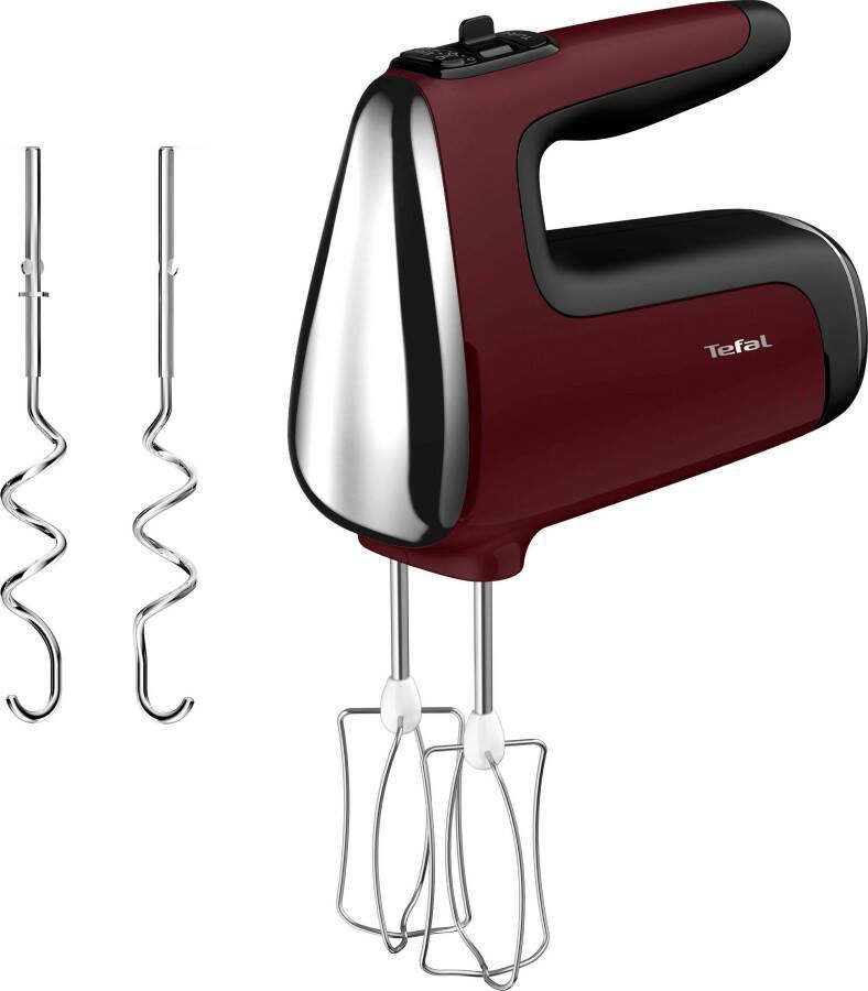 Tefal Powermix Silence HT6525 Handmixer Met Deeghaken en Gardes Staafmixer opzetstuk Variabele Snelheid en Turbofunctie Stille Werking 600W Rood