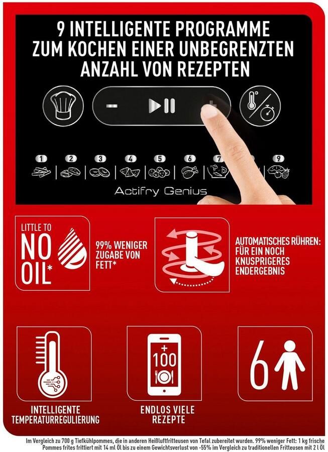 Tefal Airfryer ActiFry Genius + 1 2 kg timer 9 automatische menu's roerarmsysteem fz7738 - Foto 8
