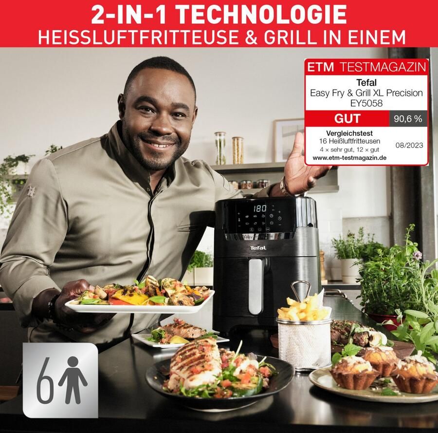 Tefal Airfryer Easy Fry & Grill Precision XL capaciteit 8 programma's minder vet gegoten grillrooster EY5058 - Foto 2