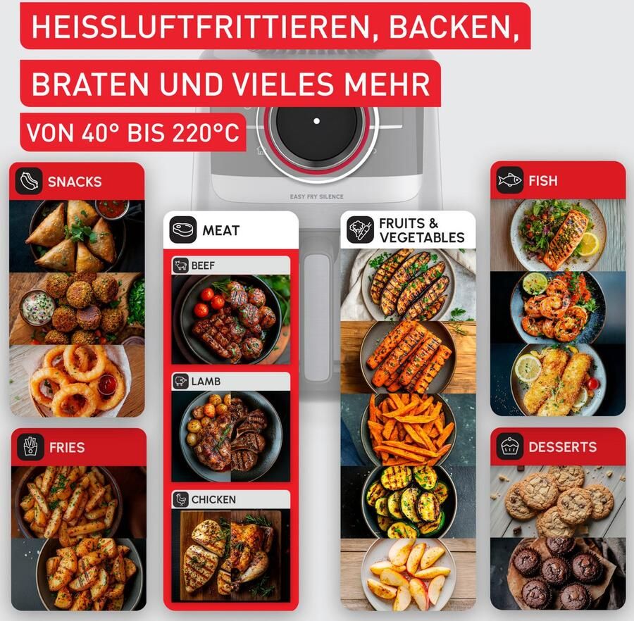 Tefal Airfryer EY5728 Easy Fry Smart & Silence Smart-Assist systeem met 55 programma's 40°C tot 220°C EY5728 - Foto 5