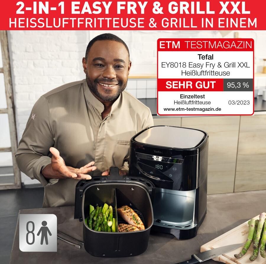 Tefal Airfryer EY8018 Easy Fry & grill XXL 2-in-1 XXL-inhoud of 2 aparte zones Flexcook-scheidingswand - Foto 8