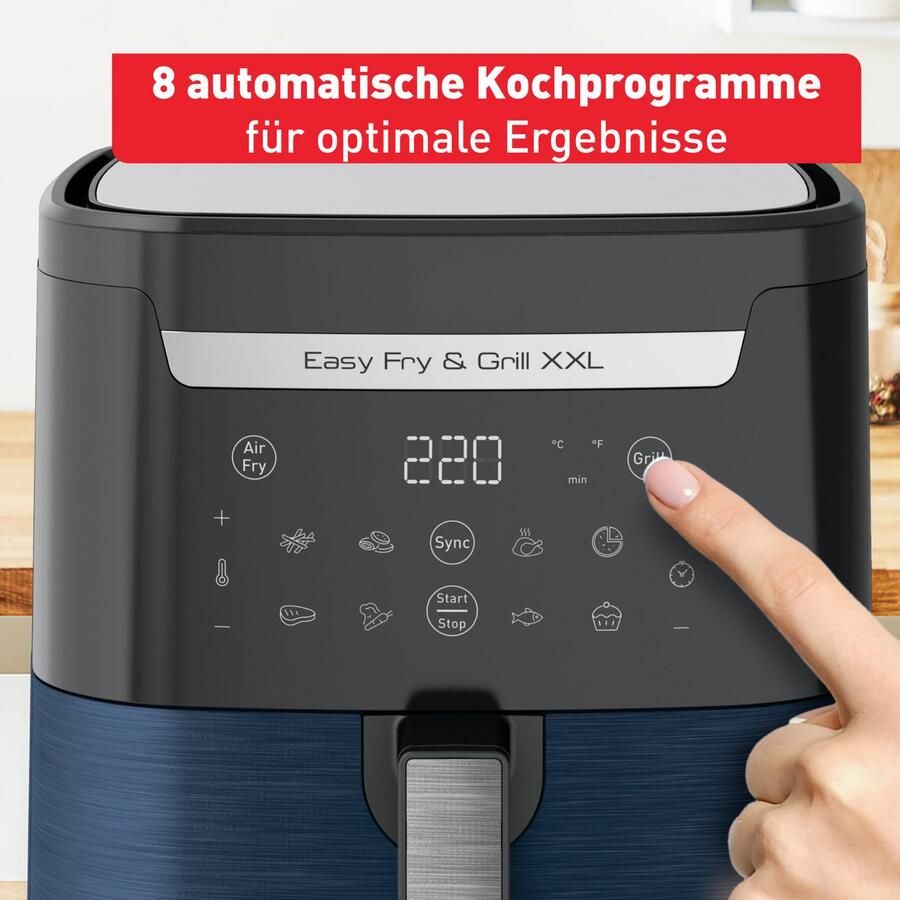 Tefal Easy Fry & Grill EY8014 XXL 6 5L 2-in-1 Heteluchtfriteuse met Uitneembare Verdeler Blauw Airfryer met 8 Automatische Kookprogramma's Beste Grote Airfryer van Digitaal Display Extreem stil Koken Zonder Olie Anti Aanbaklaag - Foto 4