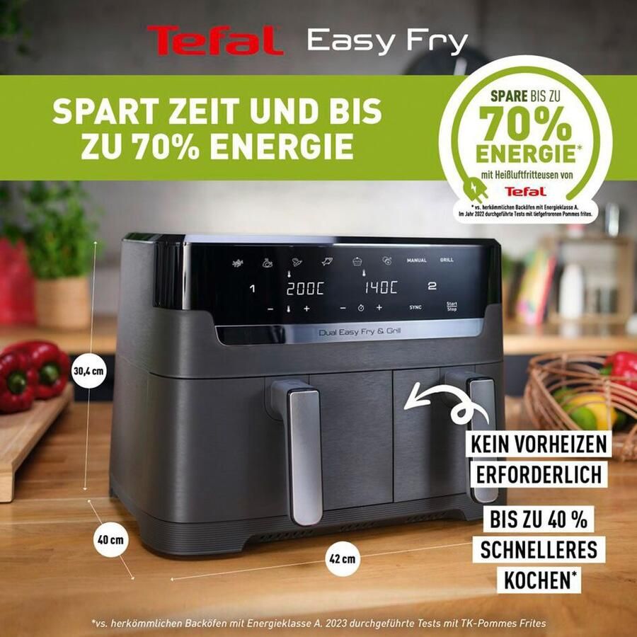 Tefal Easy Fry Dual XXL & Grill EY905B Dubbele Airfryer 8.3L Dubbele Mand Grillfunctie XXL Capaciteit - Foto 3