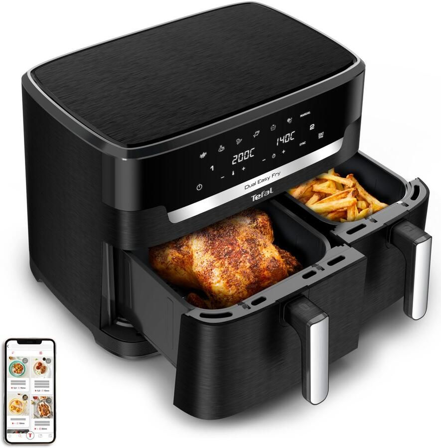 Tefal Easy Fry Dual XXL EY9428 Dubbele Airfryer XXL 11L Lades 6.5L & 4.5L 7 Programma's Voor 8-10 Personen