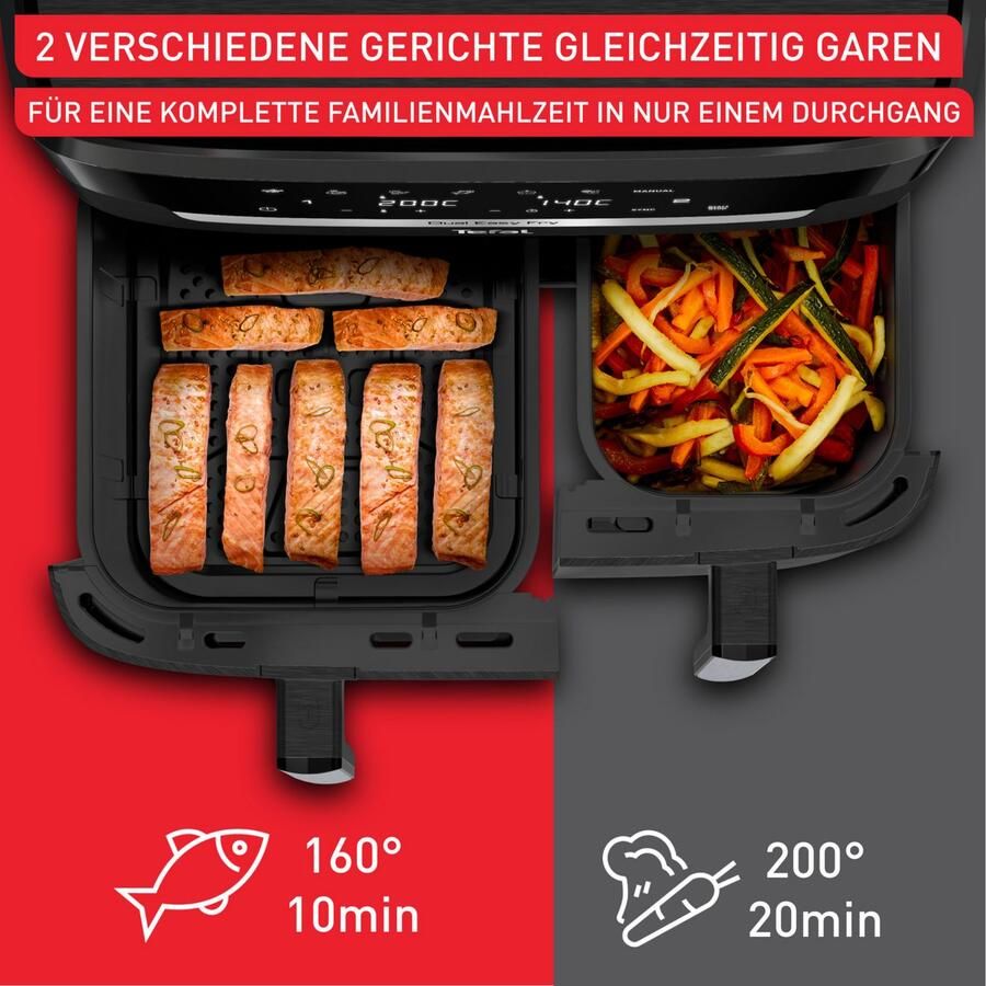 Tefal Airfryer EY9428 Dual Easy Fry XXL Heteluchtfriteuse dubbele kamer energie- & tijdbesparend EY9428