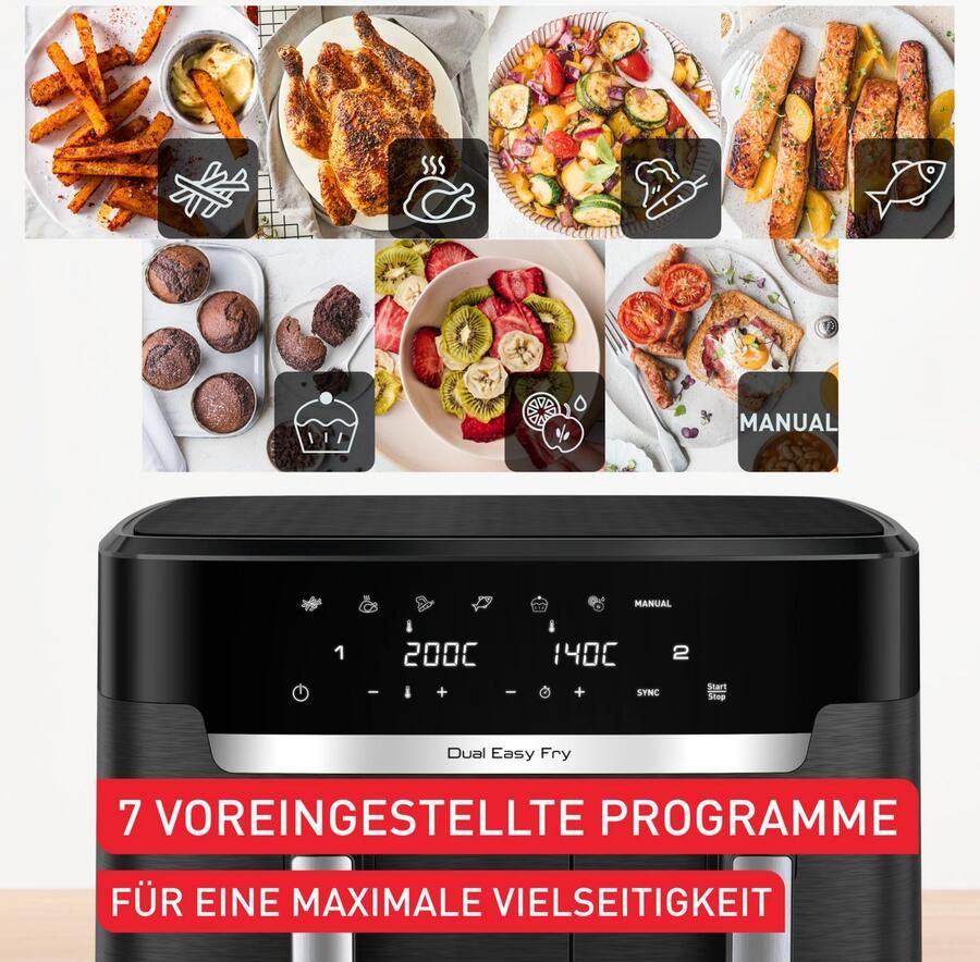 Tefal Airfryer EY9428 Dual Easy Fry XXL Heteluchtfriteuse dubbele kamer energie- & tijdbesparend EY9428 - Foto 6