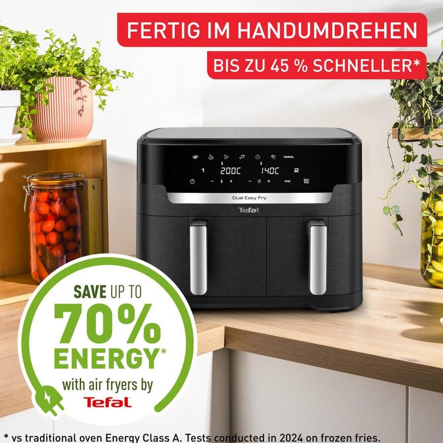 Tefal Airfryer EY9428 Dual Easy Fry XXL Heteluchtfriteuse dubbele kamer energie- & tijdbesparend EY9428 - Foto 4