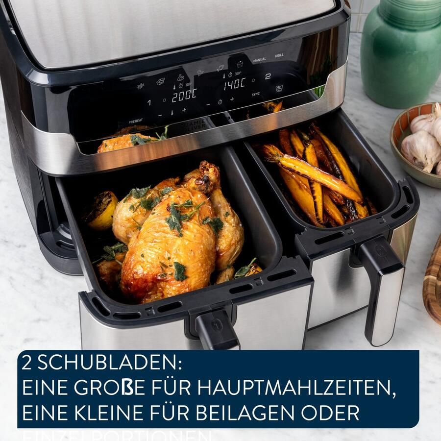 Tefal Airfryer Jamie Oliver by EY90JDE Dual Easy Fry & Grill Heteluchtfriteuse dubbele kamer 8 automatische programma's EY90JDE