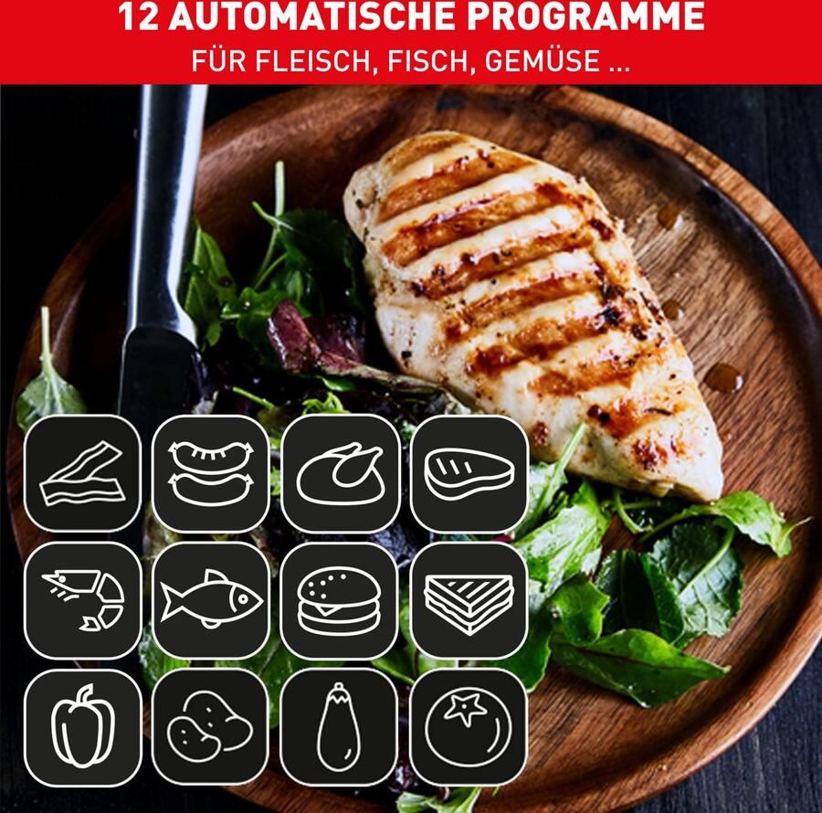Tefal OptiGrill Elite GC750D Intelligente Contactgrill 12 Automatische Programma's Digitale grillassistent Gaarheidsindicator Boostfunctie voor grillstrepen 2000W RVS - Foto 2