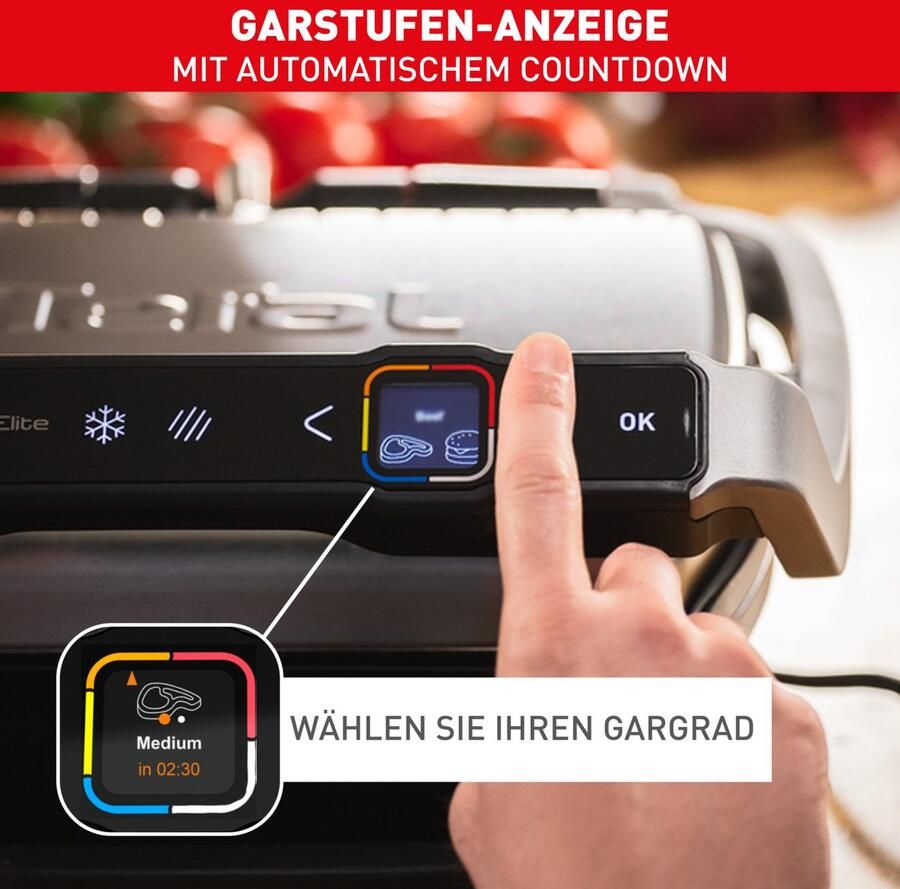 Tefal OptiGrill Elite GC750D Intelligente Contactgrill 12 Automatische Programma's Digitale grillassistent Gaarheidsindicator Boostfunctie voor grillstrepen 2000W RVS - Foto 6