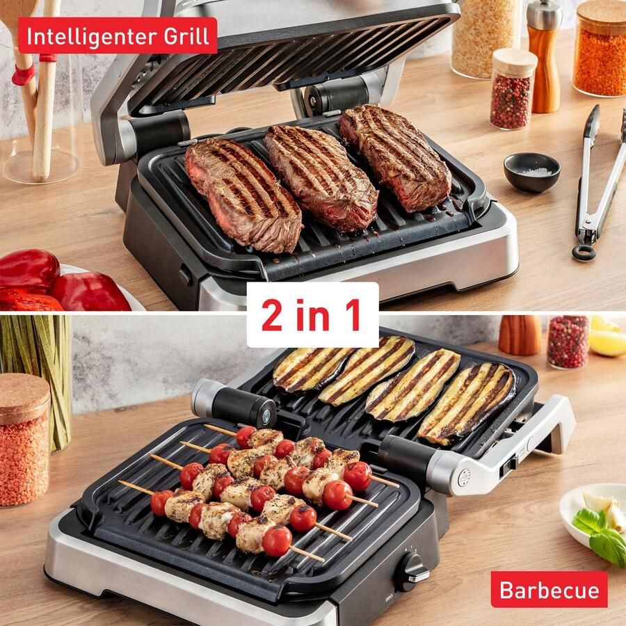 Tefal OptiGrill 2in1 GC773D Intelligente Contactgrill 9 Automatische Progamma's Inclusief Tang Gaarheidsindicator 2000W RVS - Foto 2