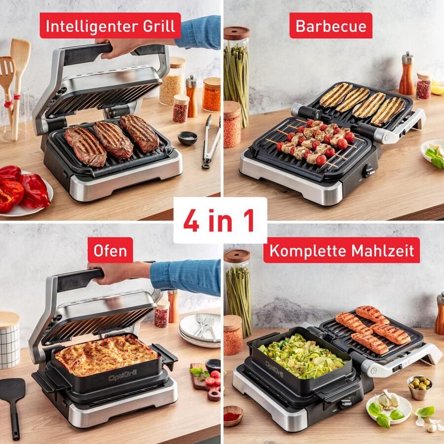 Tefal OptiGrill 4in1 GC774D Intelligente Contactgrill Inclusief Bakschaal Grill Tafel barbecue Oven en Complete Maaltijd 9 Automatische programma's Gaarheidsindicator 2100W RVS - Foto 4
