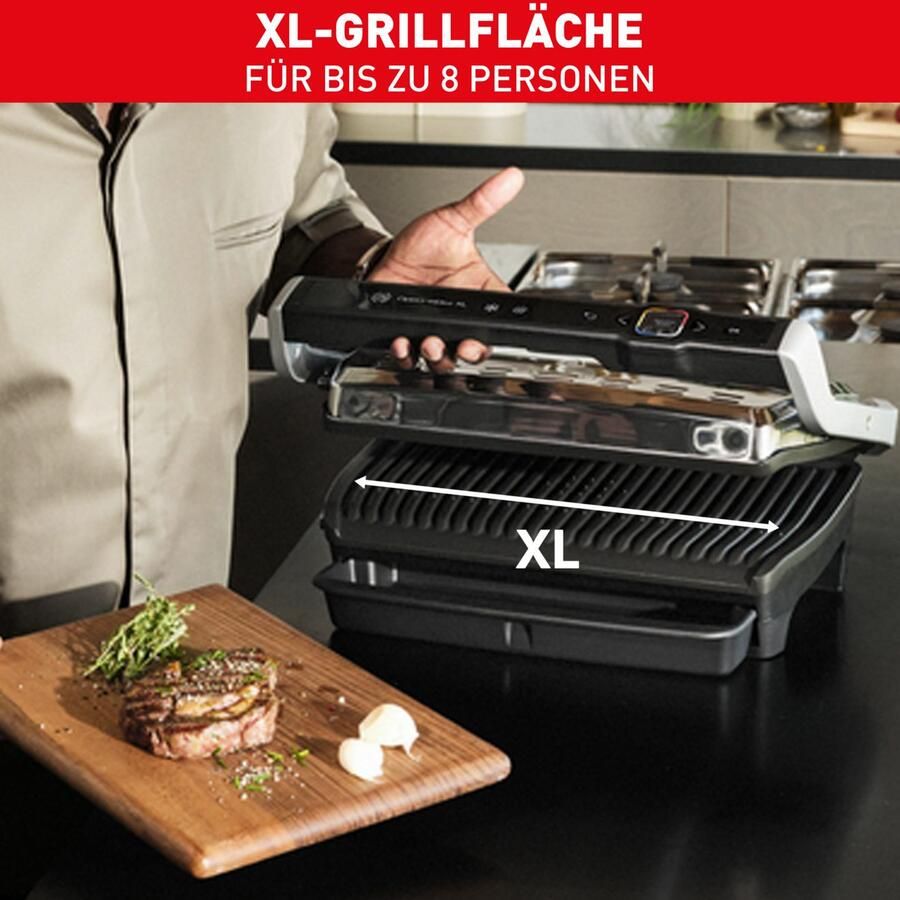 Tefal Contactgrill OptiGrill Elite XL vaatwasserbestendige platen Countdown tot het grillresultaat grillboost voor grillstrepen GC760D