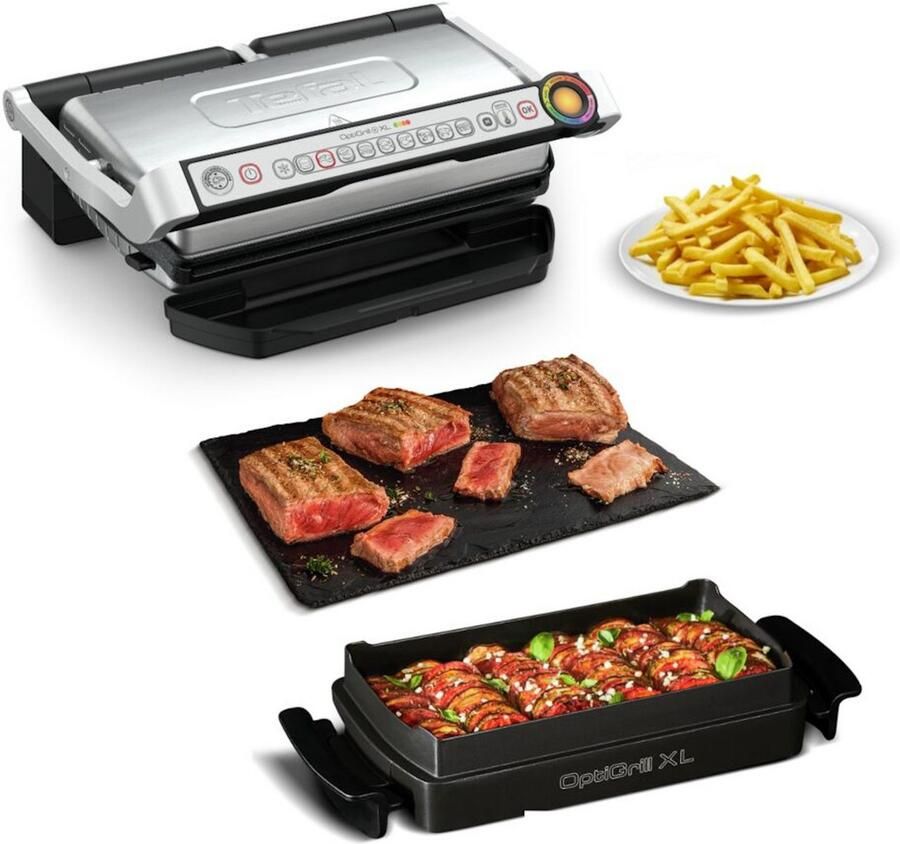 Tefal Contactgrill OptiGrill+ XL incl. bakplaat handmatige modus met 4 temperaturen 9 automatische kookprogramma's vaatwasmachinebestendige platen gc724d