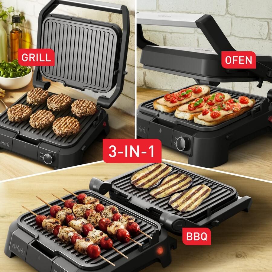 Tefal SuperGrill 3-in-1 GC510D Contactgrill Barbecue & Ovenstand RVS 2000W Verticaal Opbergbaar Uitneembare platen