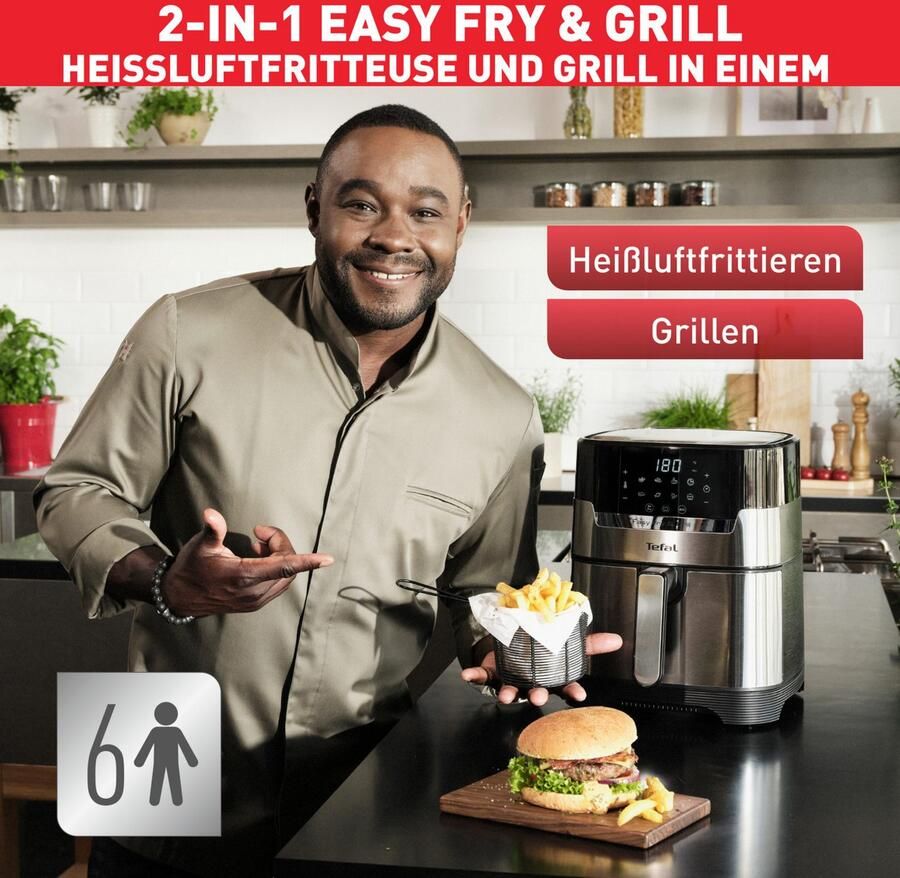 Tefal Friteuse Easy Fry & Grill Deluxe voor maximaal 6 personen 8 programma's energiebesparend zonder olie. ey505d - Foto 6