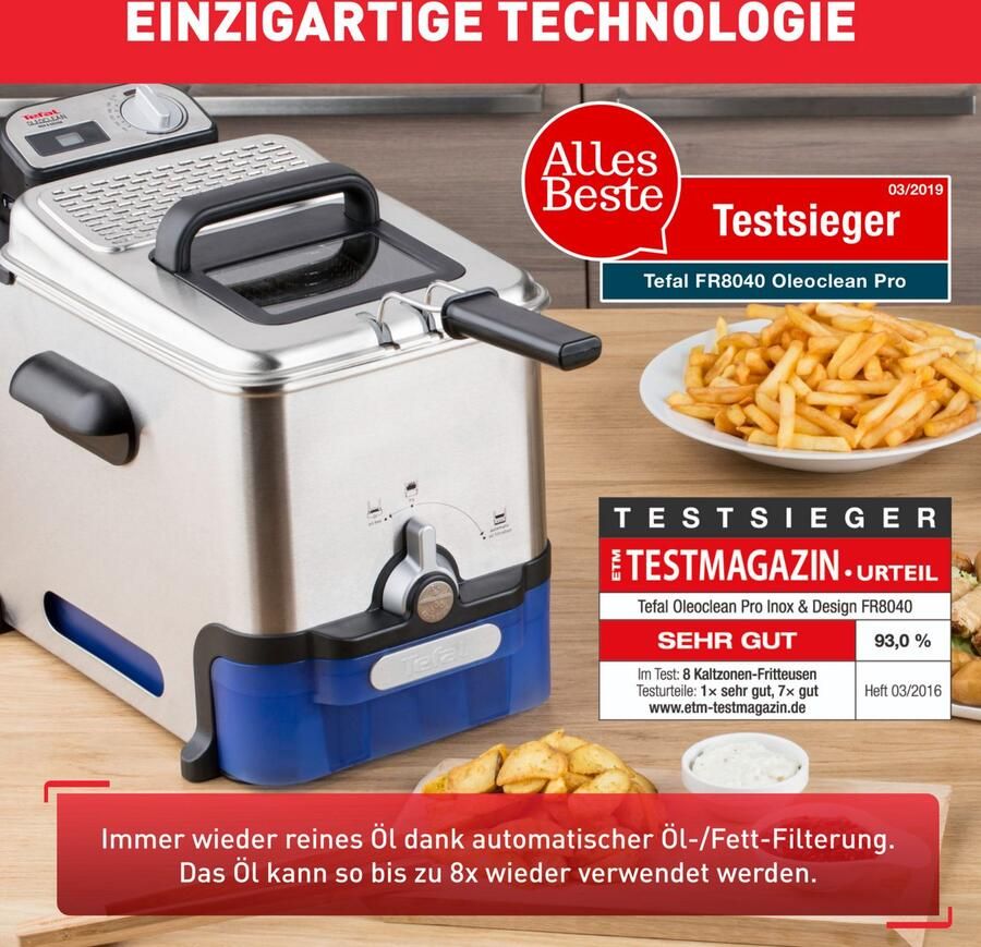 Tefal Oleoclean Pro Inox & Design FR8040 Koude zone frituurpan 3 5 L 2300W Oliefiltersysteem Beste uit de test consumentenbond Augustus 2025 - Foto 6