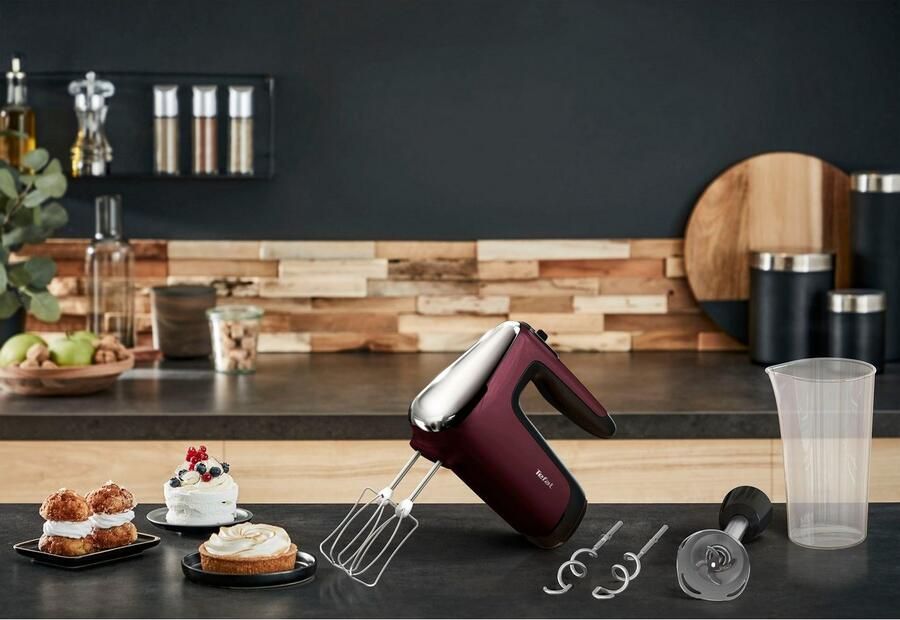 Tefal Powermix Silence HT6525 Handmixer Met Deeghaken en Gardes Staafmixer opzetstuk Variabele Snelheid en Turbofunctie Stille Werking 600W Rood - Foto 6