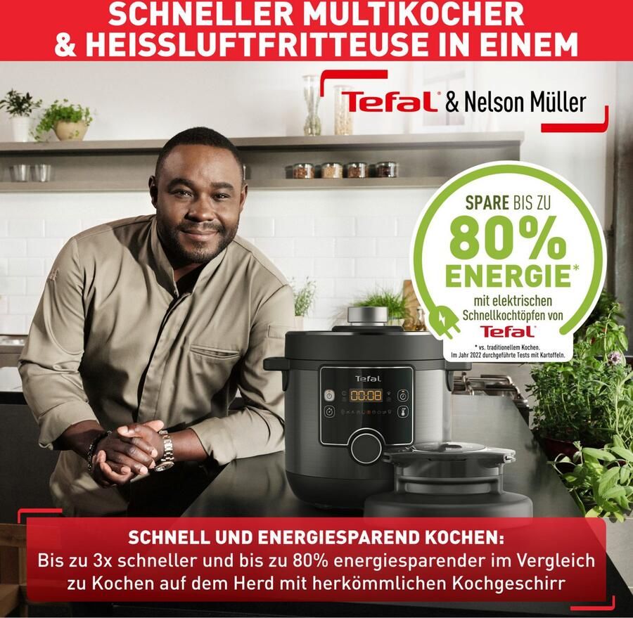 Tefal Multi-cooker Turbo Cuisine & Fry incl. Extra-Crisp deksel 1-knopsbediening Snelkookpan hete lucht friteuse 15 automatische programma's CY7788 - Foto 10