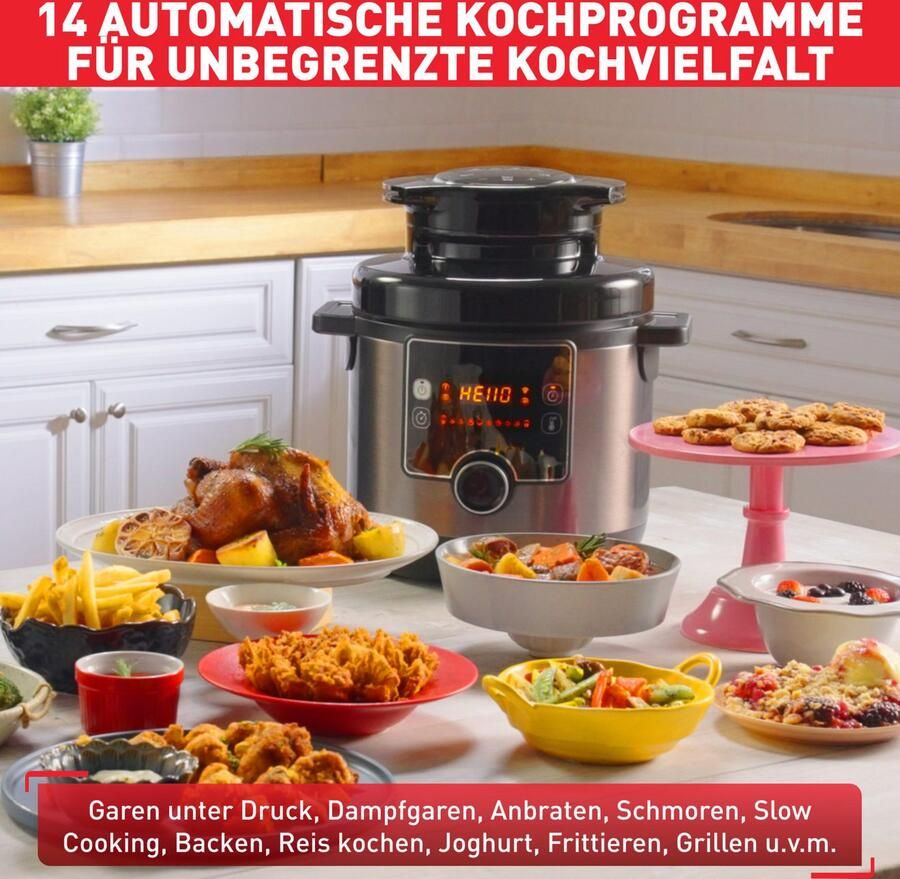 Tefal Multi-cooker Turbo Cuisine & Fry incl. Extra-Crisp deksel 1-knopsbediening Snelkookpan hete lucht friteuse 15 automatische programma's CY7788 - Foto 11
