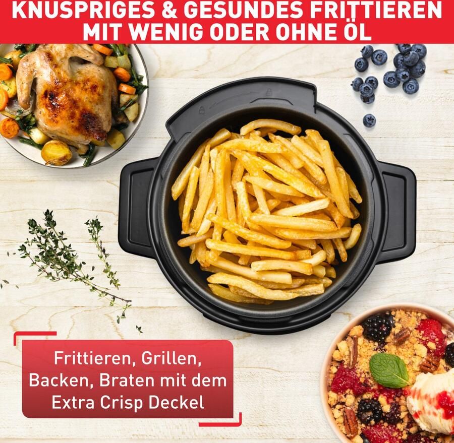 Tefal Multi-cooker Turbo Cuisine & Fry incl. Extra-Crisp deksel 1-knopsbediening Snelkookpan hete lucht friteuse 15 automatische programma's CY7788 - Foto 6