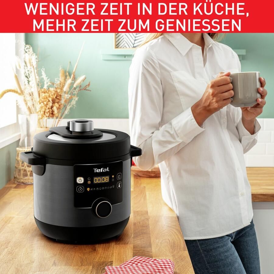 Tefal Multi-cooker Turbo Cuisine & Fry incl. Extra-Crisp deksel 1-knopsbediening Snelkookpan hete lucht friteuse 15 automatische programma's CY7788
